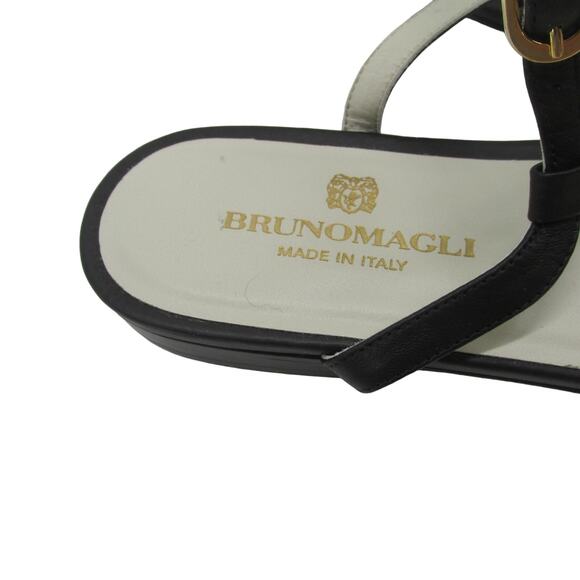 Bruno Magli NWOB Marina Leather Thong Sandal Black Size 37.5 US 7.5 Chain Strap - Picture 8 of 10